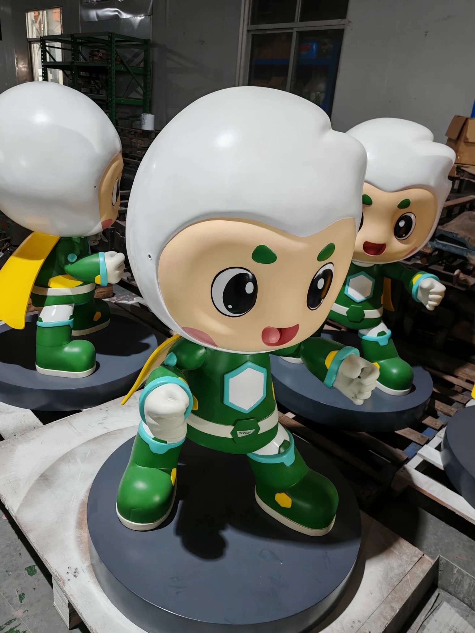 Front view of a finished Treezo mascot sculpture