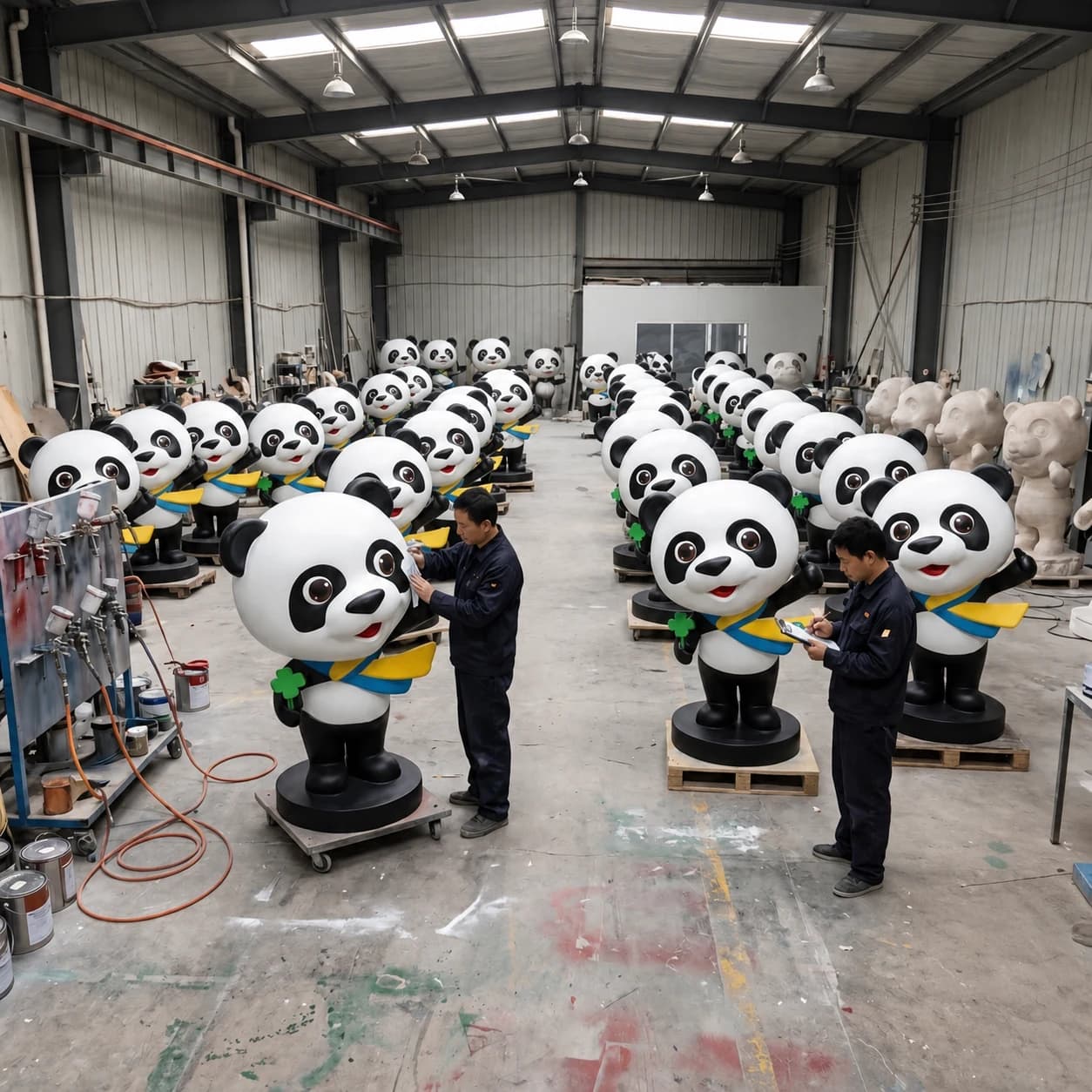 Visualization of panda mascot sculptures matching the design produced for a 300-unit CIIE project