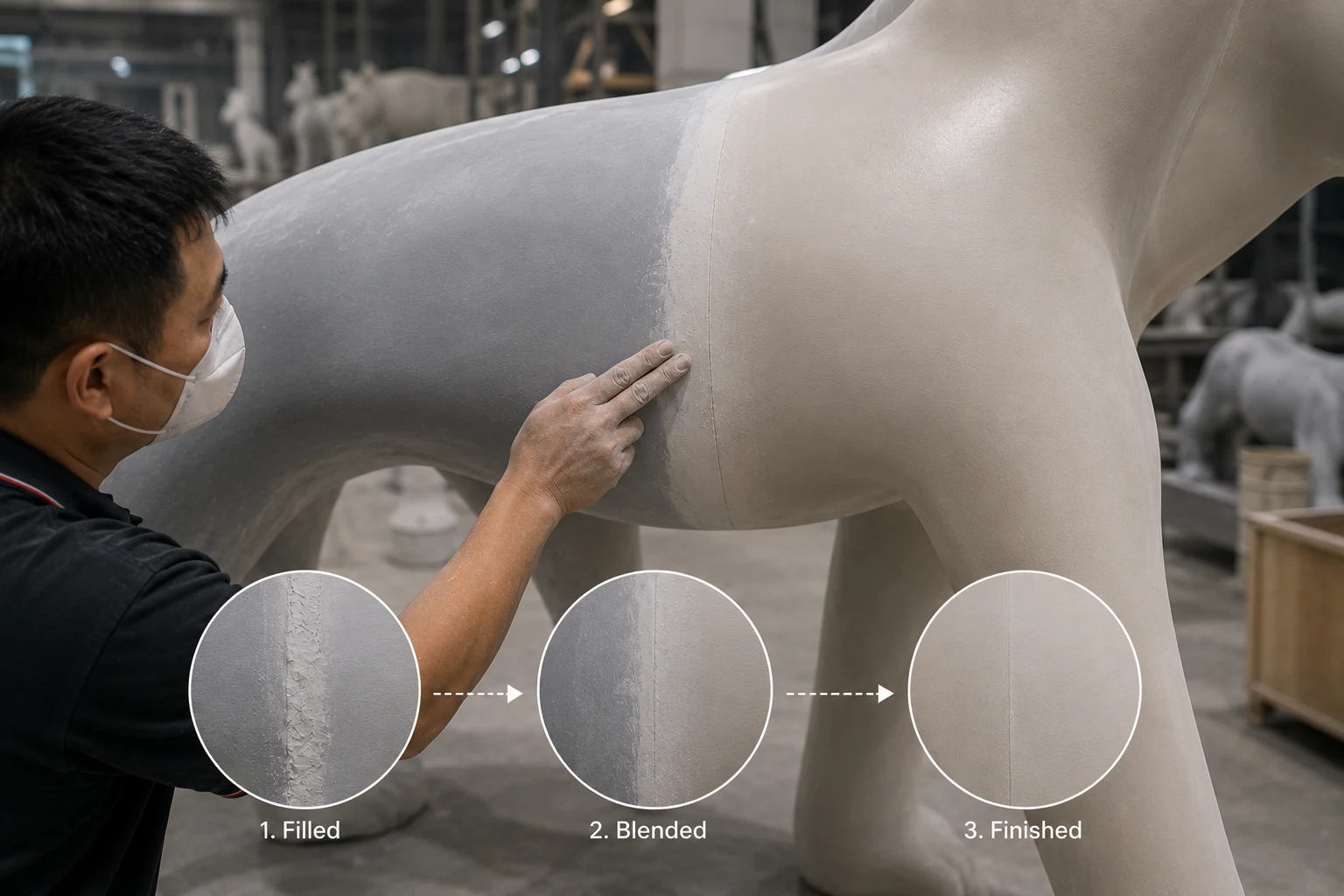 Seam management on a sectional commercial sculpture