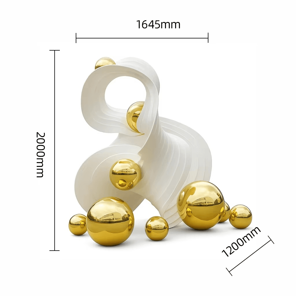 Dimension reference for complex-form sculptural display, approximately 2000 × 1645 × 1200 mm