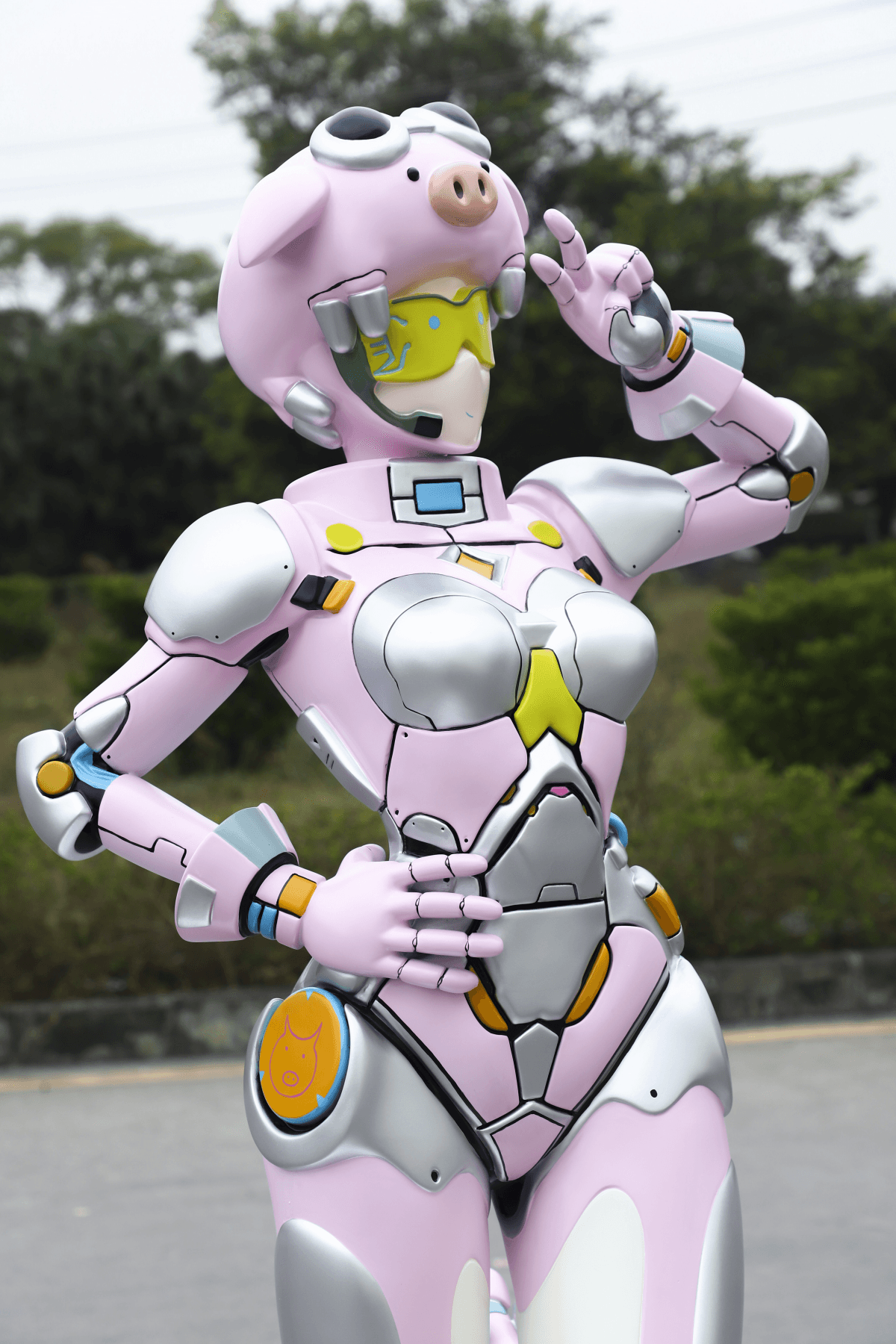 Close-up front view showing character sculpture color separation and surface detailing